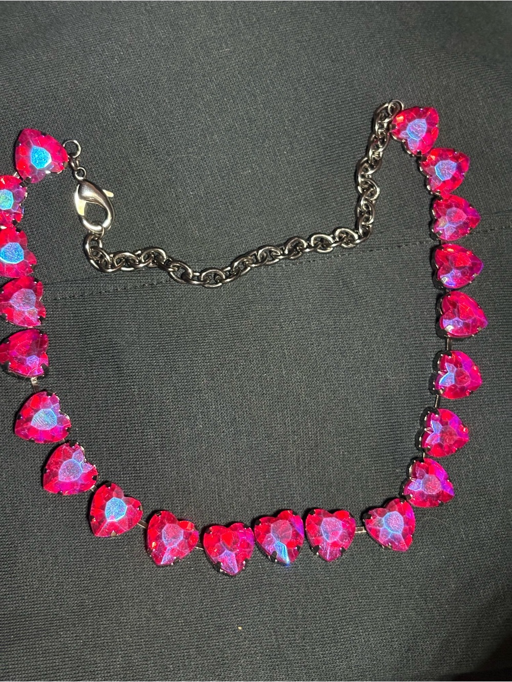 Fuchsia Heart Crystal Necklace with Silver-Tone Chain